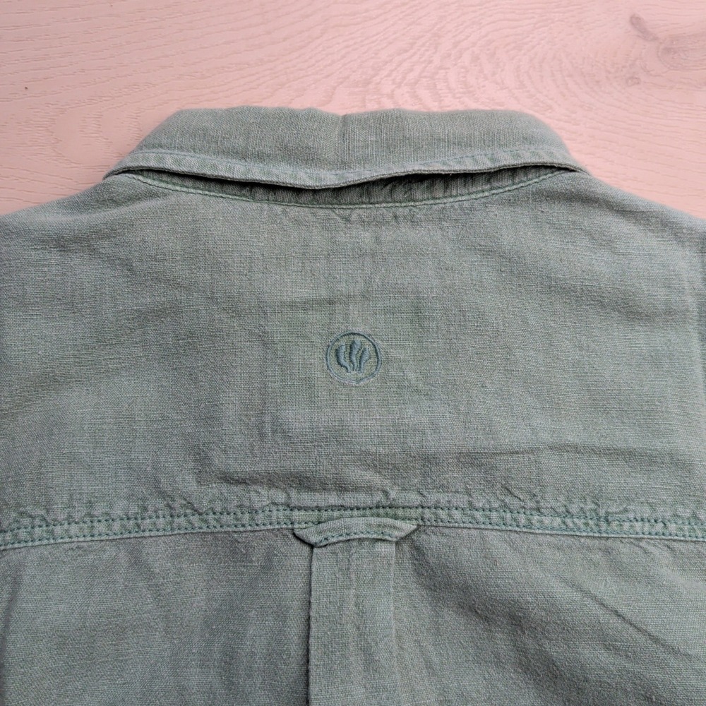FatFace Shirt Mens M Aqua Marine Green Cotton Linen Blend Short Sleeve Button Up - Picture 7 of 10